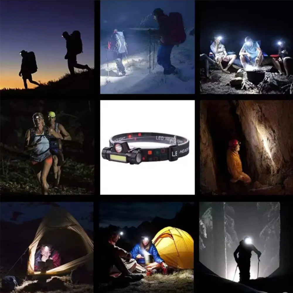 Super Bright Rechargeable COB LED Headlamp Magnetic USB Head Torch Outdoor Camping Hiking Fishing Long Battery Life Waterproof