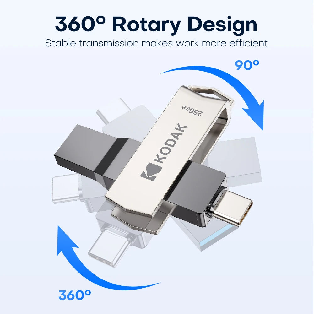 KODAK USB3.2 Type C Flash Drive 256GB 128GB 32GB Pendrive High Speed Dual Memory Stick For Smartphone Laptop
