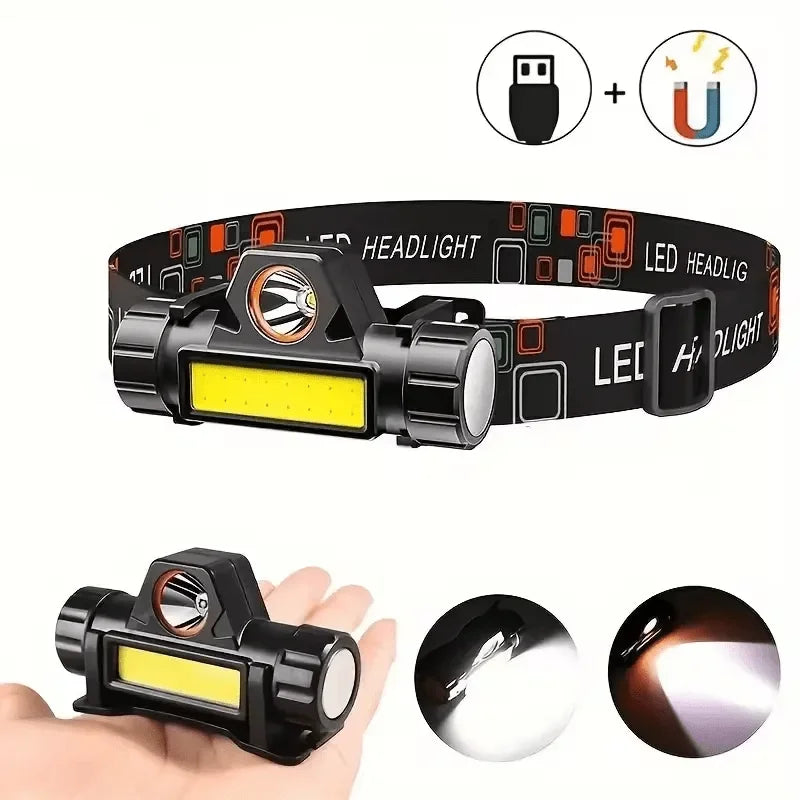 Super Bright Rechargeable COB LED Headlamp Magnetic USB Head Torch Outdoor Camping Hiking Fishing Long Battery Life Waterproof